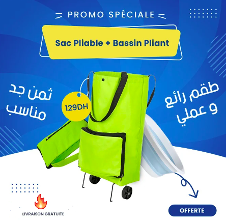 PACK cuisine (Seau en silicone pliable en plastique + Sac de course avec roulettes)